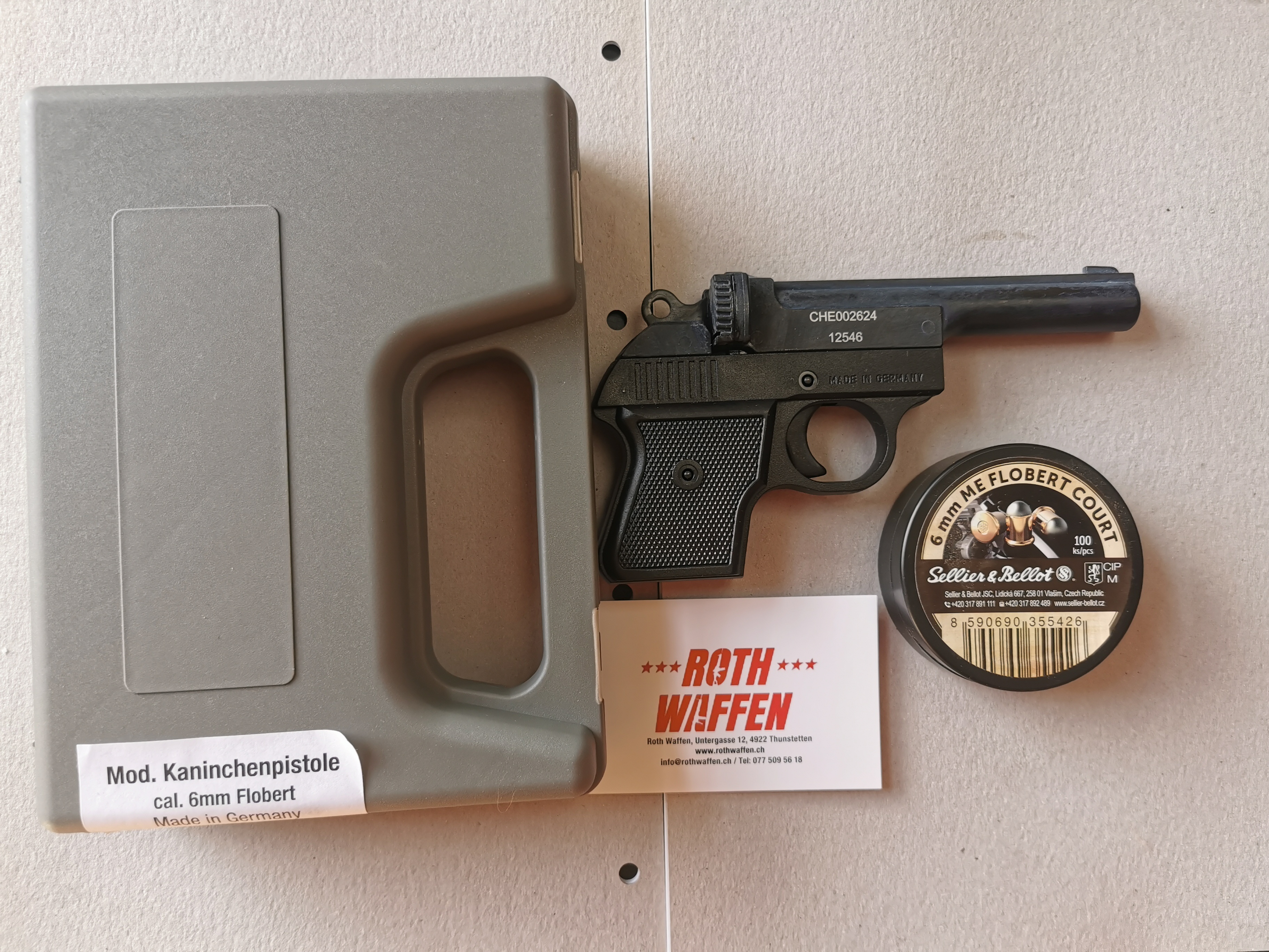 Set Record Einschüssige Kaninchen-Pistole Kal. 6 mm Flobert, inkl. 100 Schuss 6mm Flobert Munition