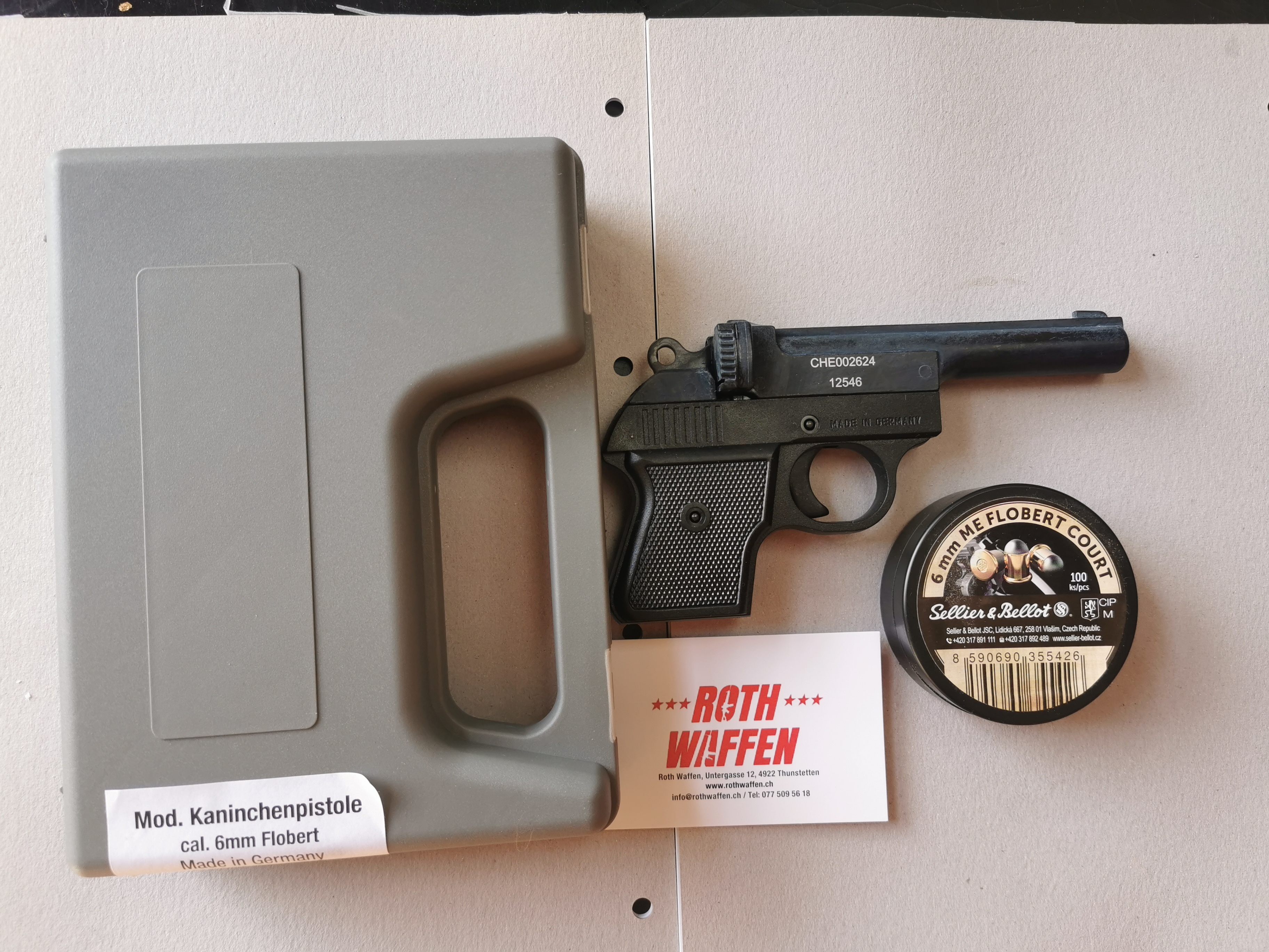 Set Record Einschüssige Kaninchen-Pistole Kal. 6 mm Flobert, inkl. 100 Schuss 6mm Flobert Munition