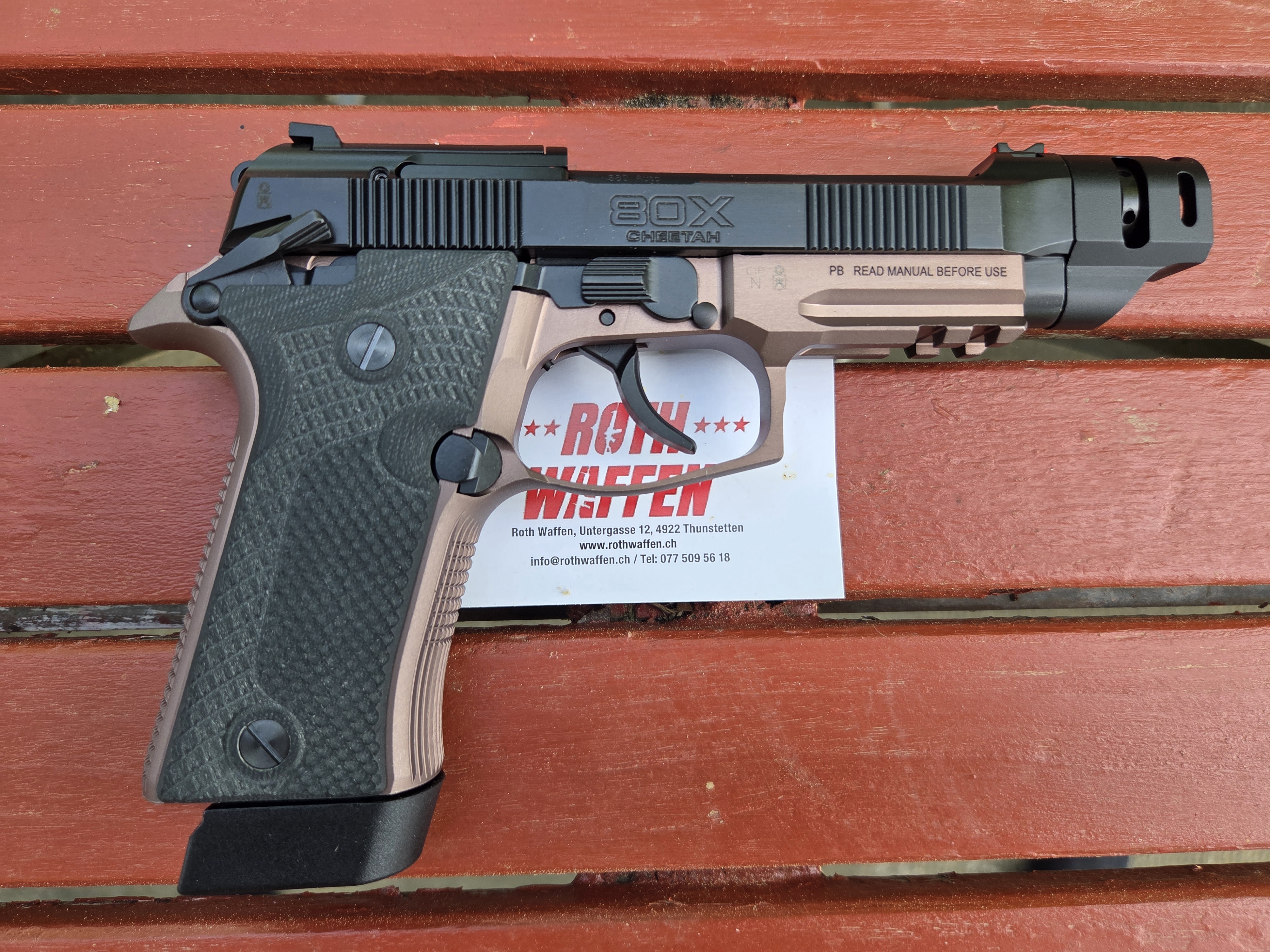 Pistole 80X Cheetah Tactical Special Edition Kaliber .380 Auto, SA/DA, MT1/2"x28, 15-rds, Black & Bronze 