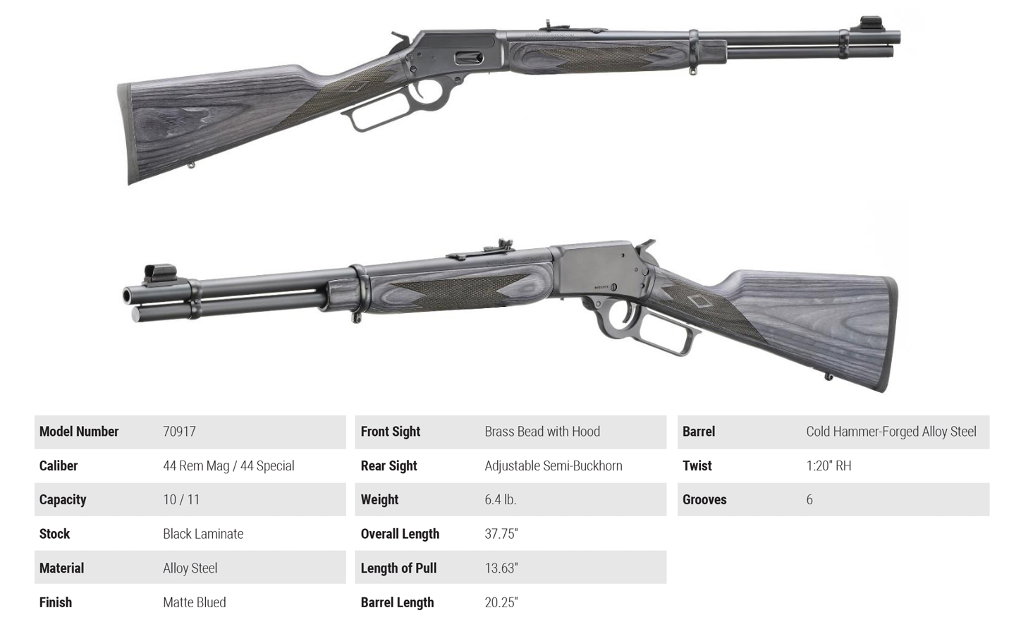Unterhebelrepertierer Marlin 1894 Guide Gun, .44 Rem Mag (10 rds) – .44 Special (11 rds),  Matte Blued, 20.25" 