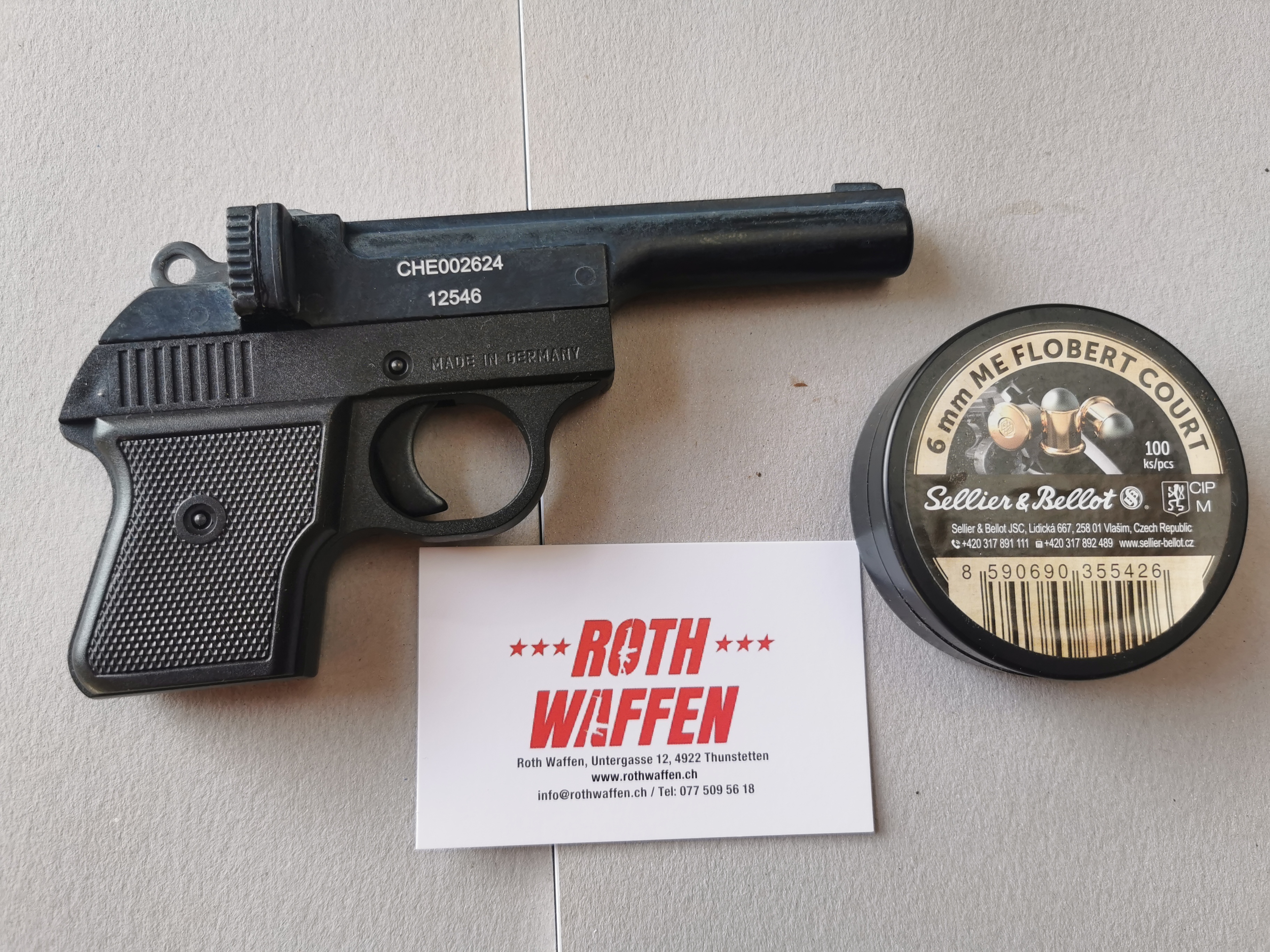 Set Record Einschüssige Kaninchen-Pistole Kal. 6 mm Flobert, inkl. 100 Schuss 6mm Flobert Munition