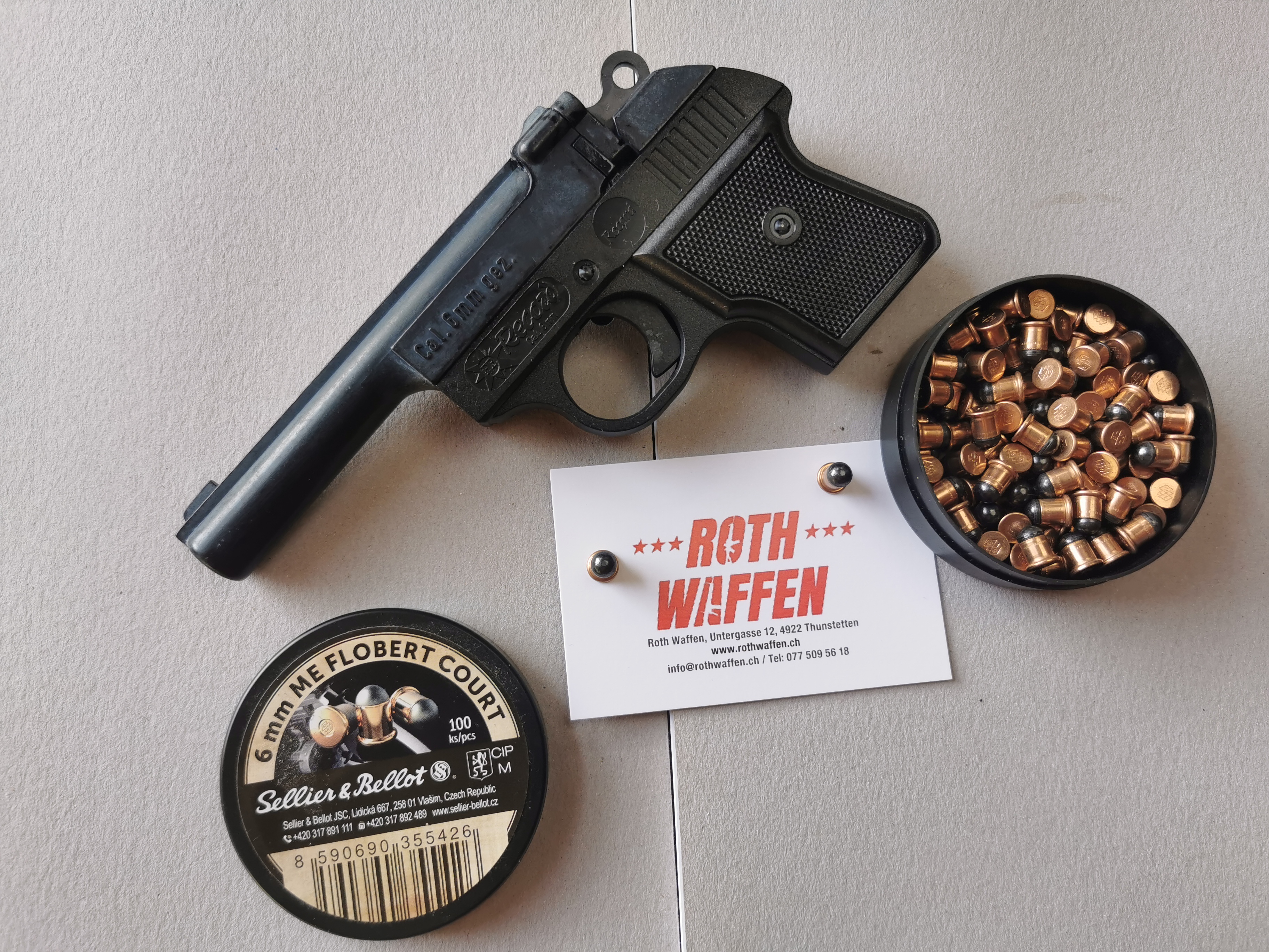 Set Record Einschüssige Kaninchen-Pistole Kal. 6 mm Flobert, inkl. 100 Schuss 6mm Flobert Munition