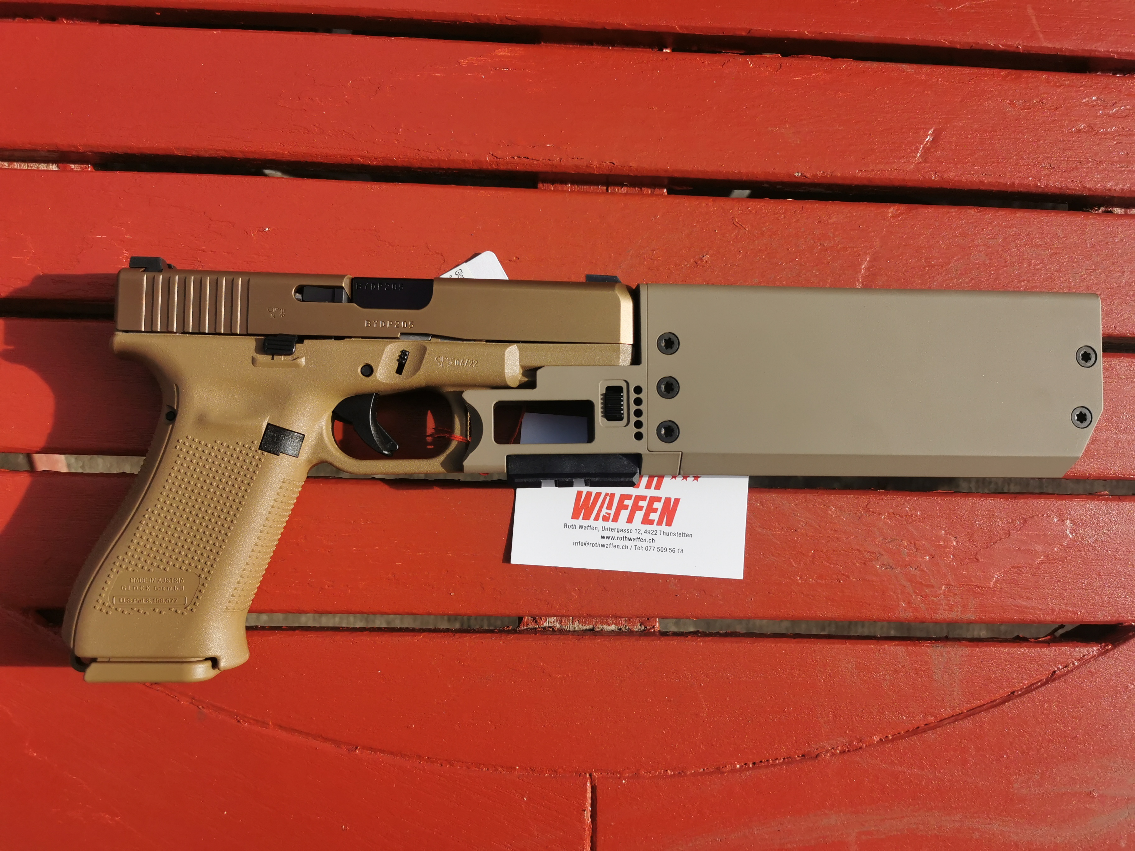 Schalldämpfer Fischer Development FD919 Compact FDE für Glock 19 Gen 3 und 4, 9 mm Para