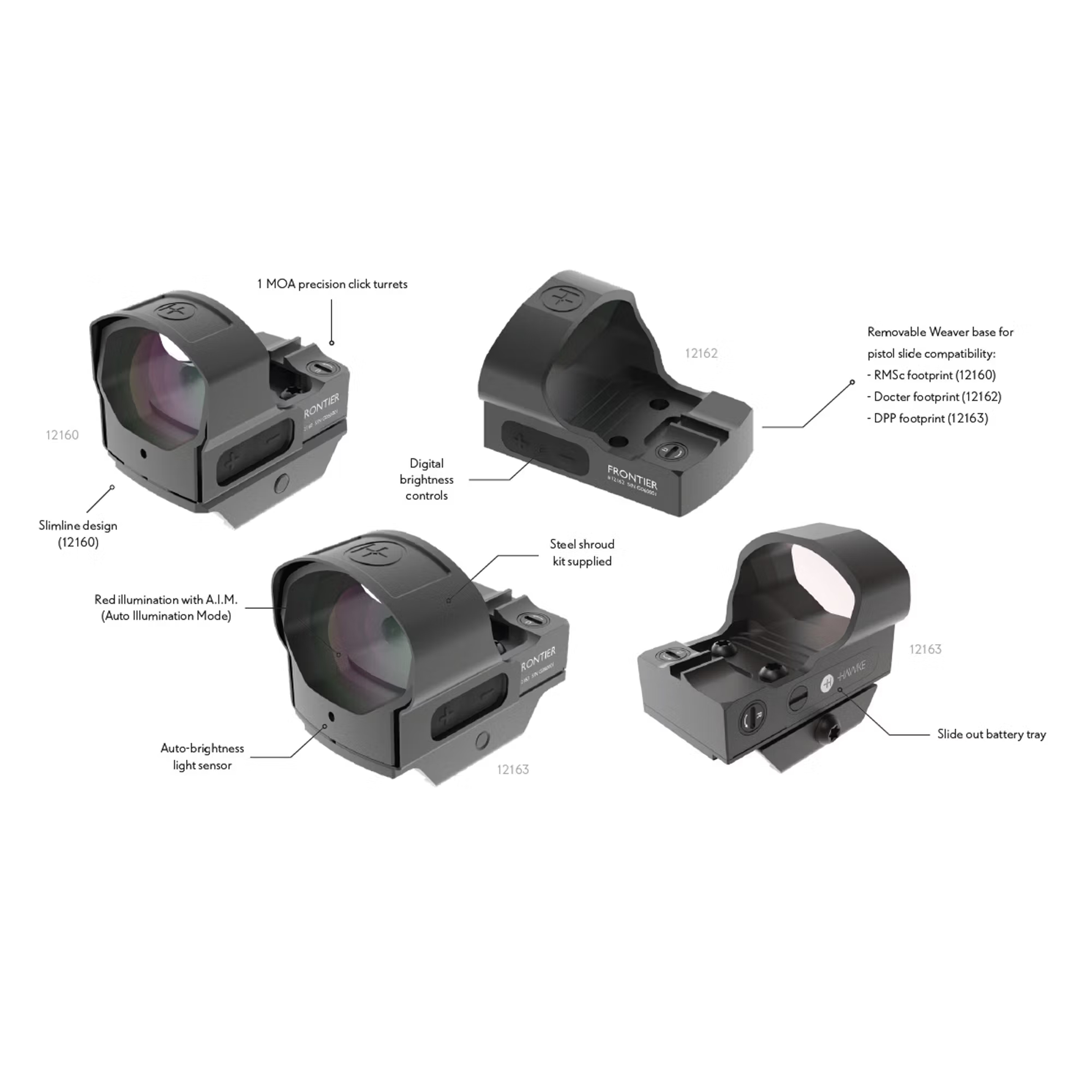 Hawke Frontier Reflexvisier 1x30, 3 MOA, Weaver/Docter (Noblex) Montage , Auto Ilumination Mode Hawke Frontier Reflexvisier 1x30, 3 MOA, Weaver/Docter (Noblex) Montage , Auto Ilumination Mode