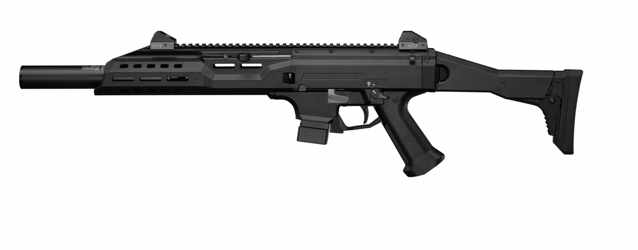 Halbautomat CZ Scorpion EVO 3 S1 Carbine schwarz, Fake-Schalldämpfer 9mm Para, Gesamtlänge 631mm