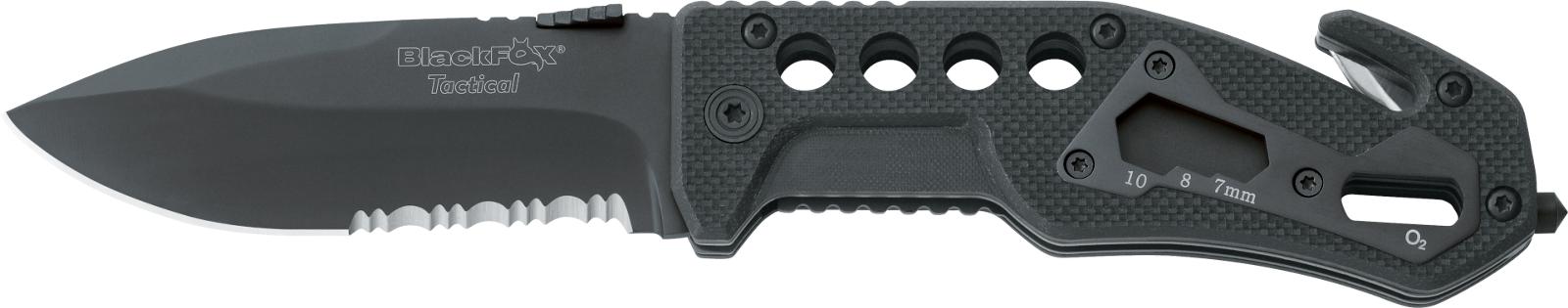 Black Fox Folding Rescue Knife, 440 A Stainless Steel Klinge,G10 Griff
