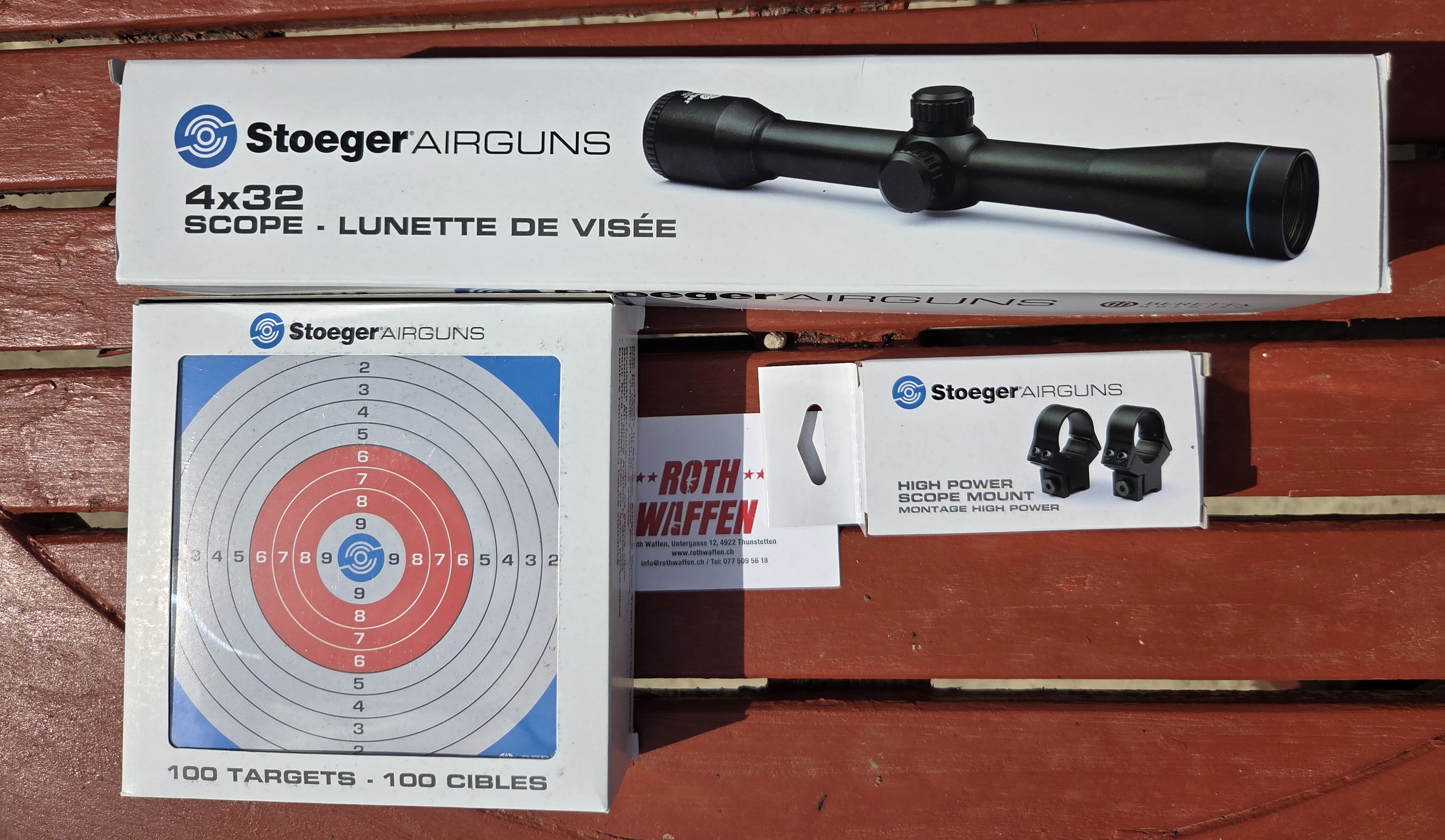 Stoeger Zielfernrohr 4x32 für Luftgewehre inkl. Montageringe und Zielscheiben