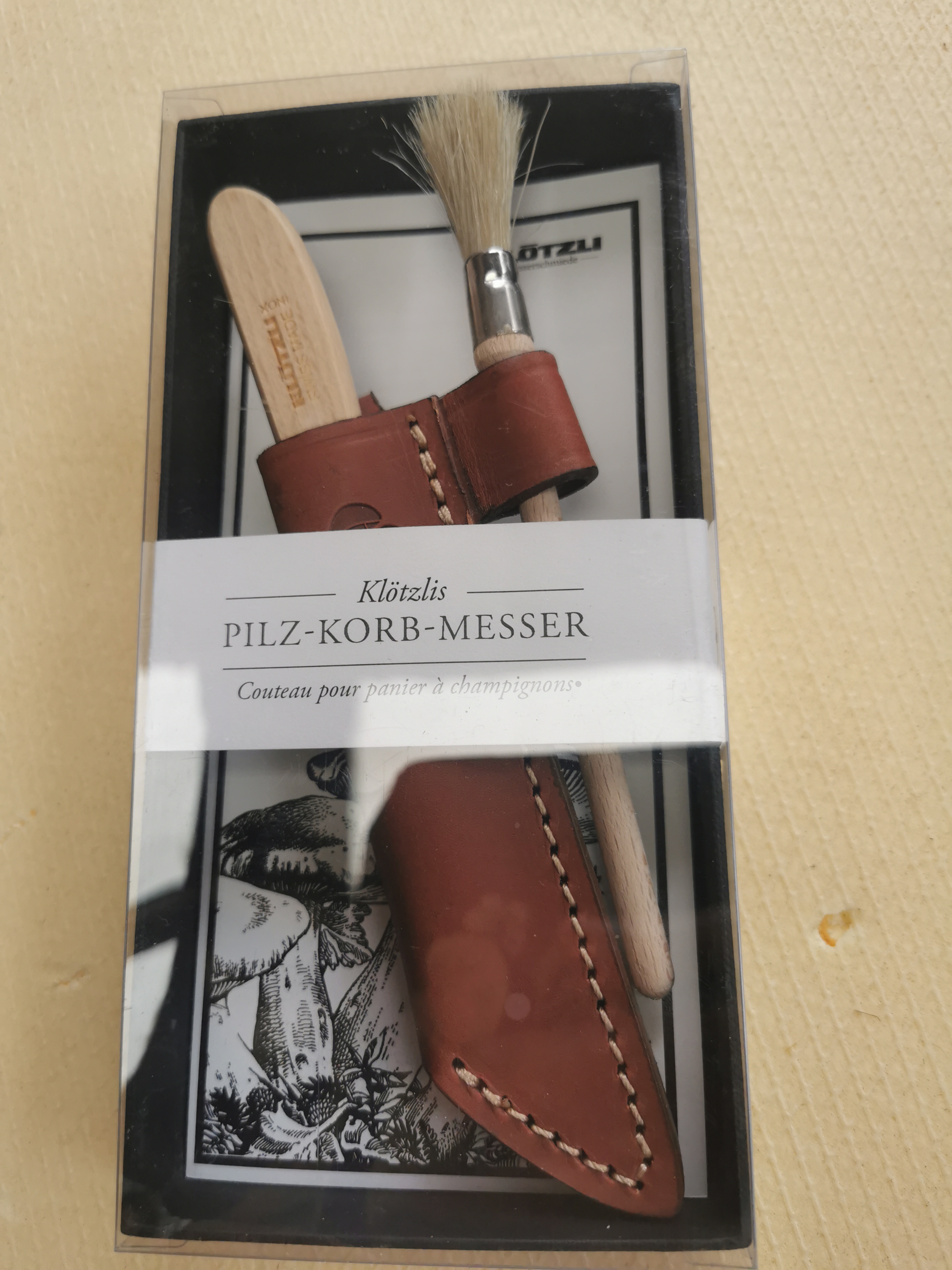 Klötzli Pilzkorbmesser Set – Mit Lederetui und Bürste 