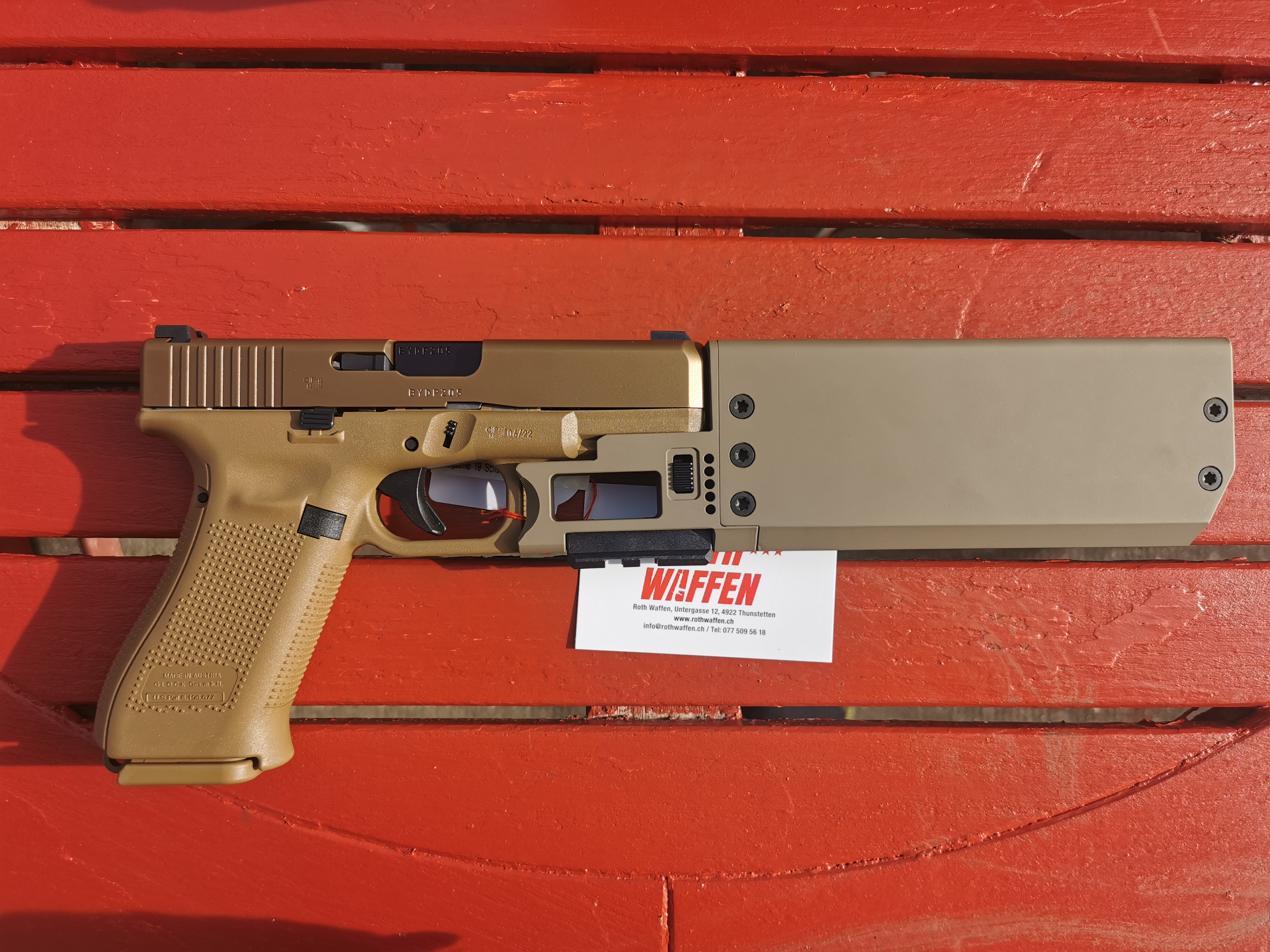 Schalldämpfer Fischer Development FD919 Compact FDE für Glock 19 Gen 3 und 4, 9 mm Para