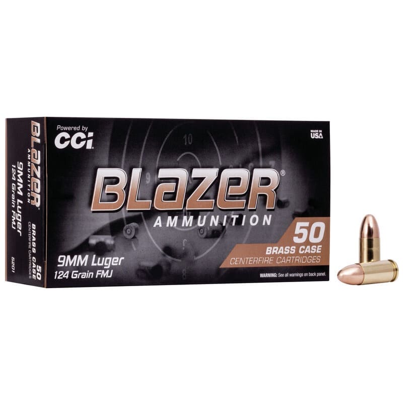 Pistolenpatrone CCI Blazer Brass Kaliber 9mm Para, 124grs FMJ – VE 50 Schuss