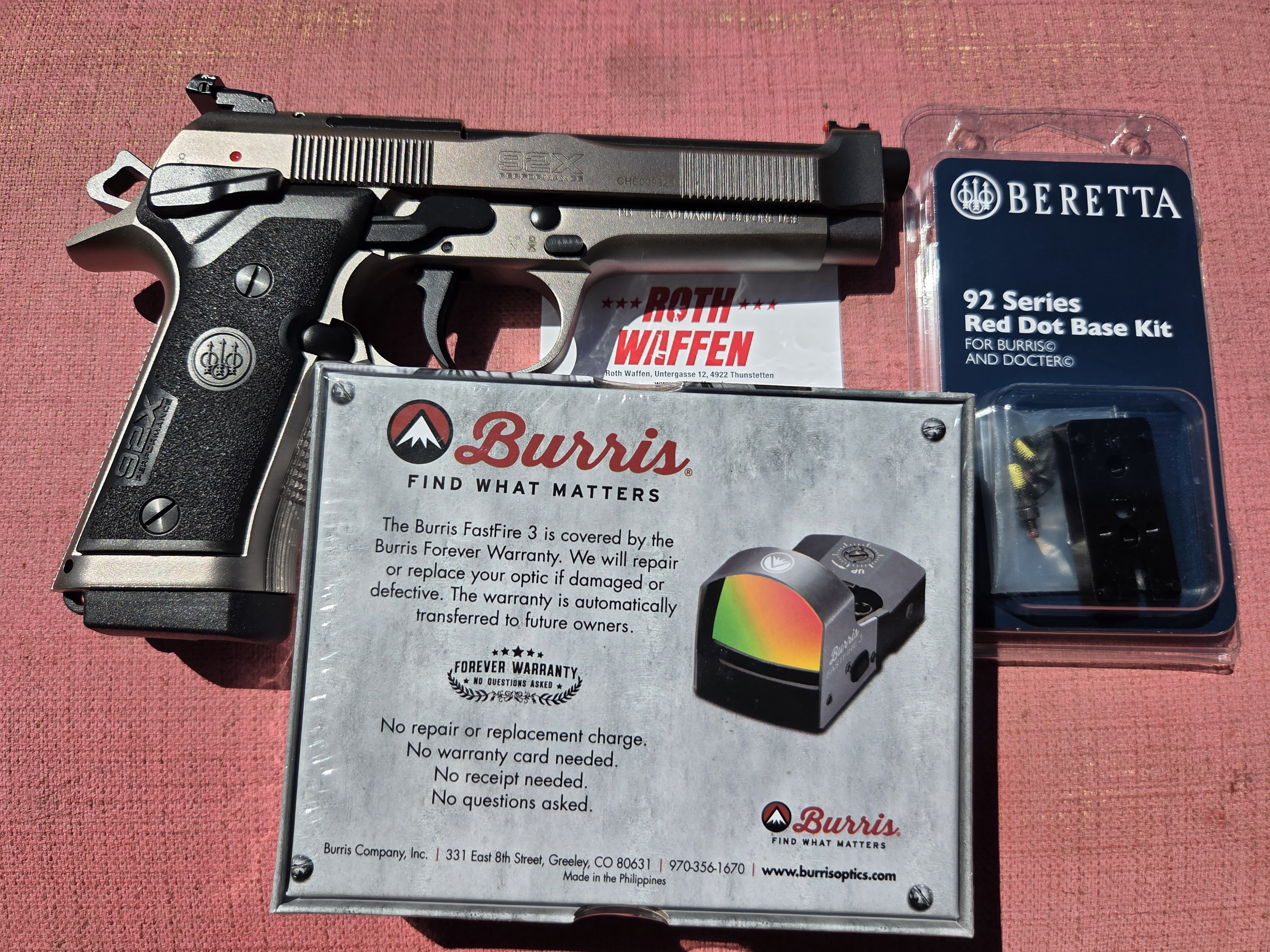 Set mit Pistole Beretta 92X Performance Defensive Optic Ready  9x19, SA/DA, 15-rds, Burris Fastfire 3 und Base Kit