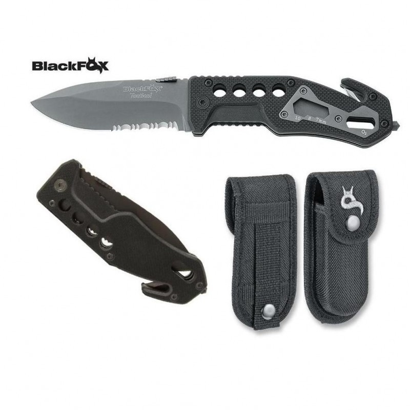 Black Fox Folding Rescue Knife, 440 A Stainless Steel Klinge,G10 Griff