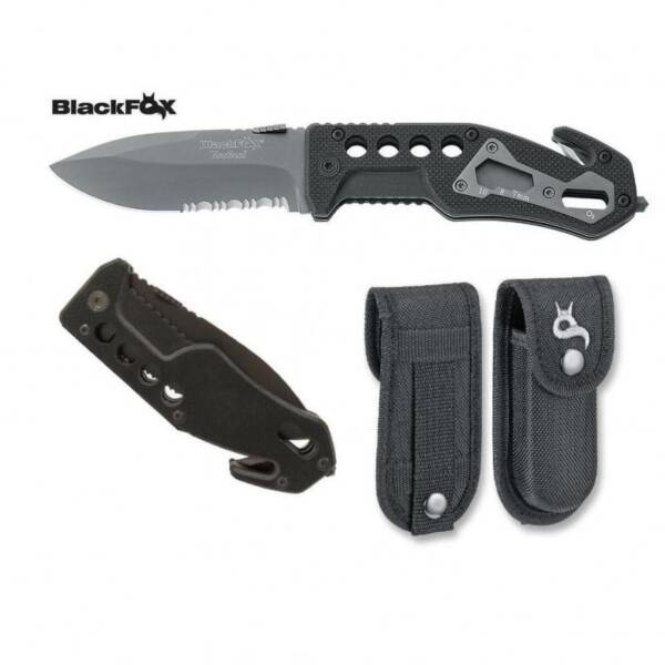 Black Fox Klappmesser Rescue Knife, 440 A Stainless Steel Klinge,G10 Griff